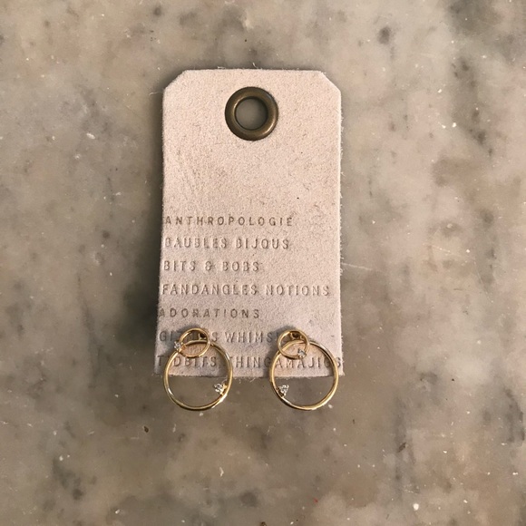 NWT Anthro gold mini hoop stud earrings - Picture 4 of 6